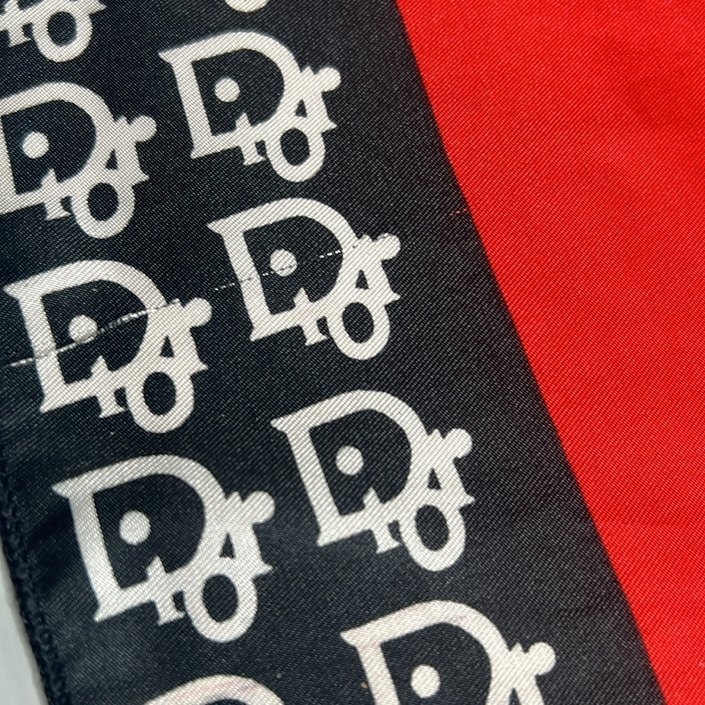 Vintage Christian Dior 35” Silk Red Black White Logo Scarf - Picture 5 of 5